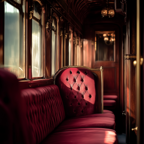 Vintage Train Car Interior with Velvet Seats
