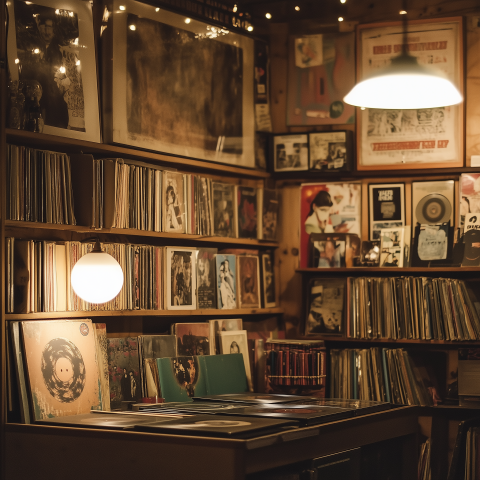 Vintage Vinyl Records in Cozy Shop