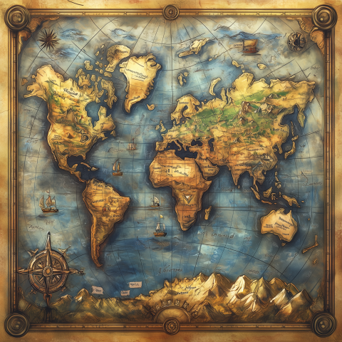 Vintage World Map with Nautical Elements