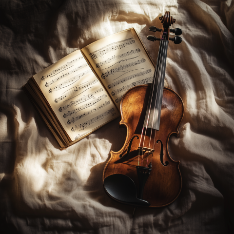Violin and Sheet Music in Soft Light