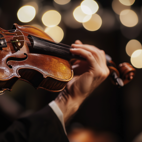 Violinist Performing on Stage with Lights