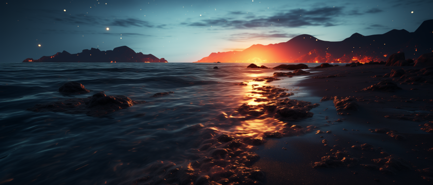 Volcanic Eruption Illuminates Coastal Night Sky