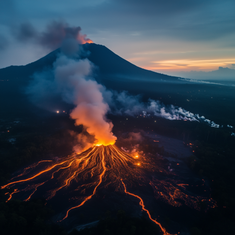Volcano Eruption with Flowing Lava