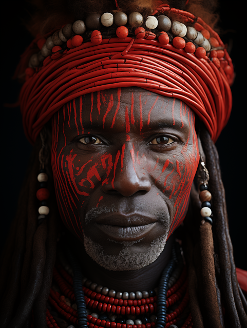 Warrior with Red Face Paint and Beads