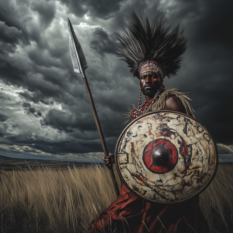 Warrior with Spear and Shield Before Storm