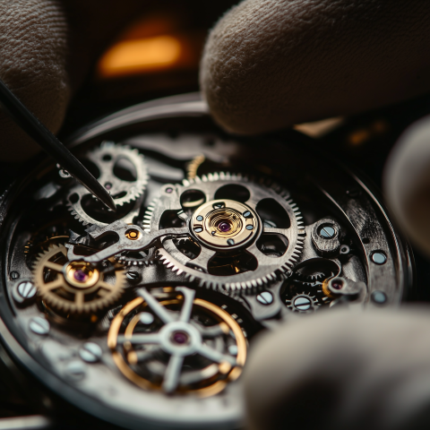 Watchmaker Repairing Intricate Gear Mechanism