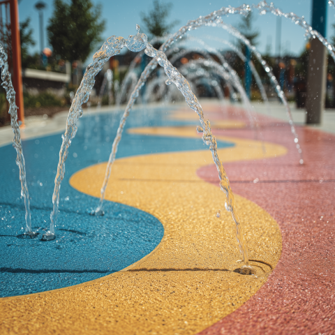 Water Jets at Colorful Splash Pad