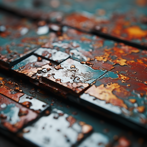 Weathered Metal Tiles With Rust and Water