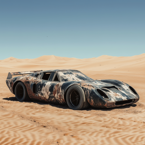 Weathered Sports Car Stuck in Desert Sand