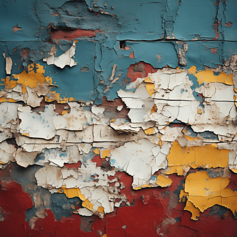Weathered Wall with Peeling Multicolor Paint