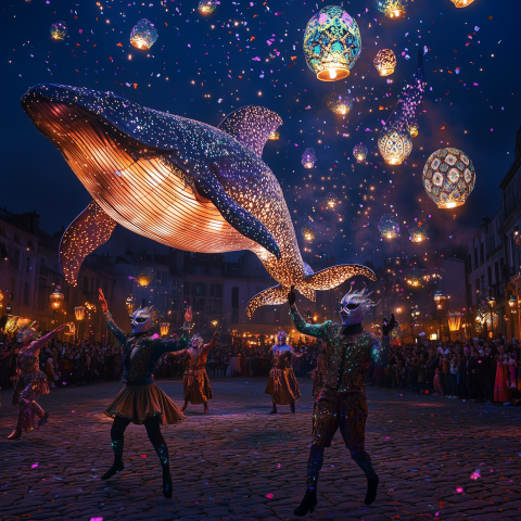 Whale Lantern Parade with Dancers and Confetti