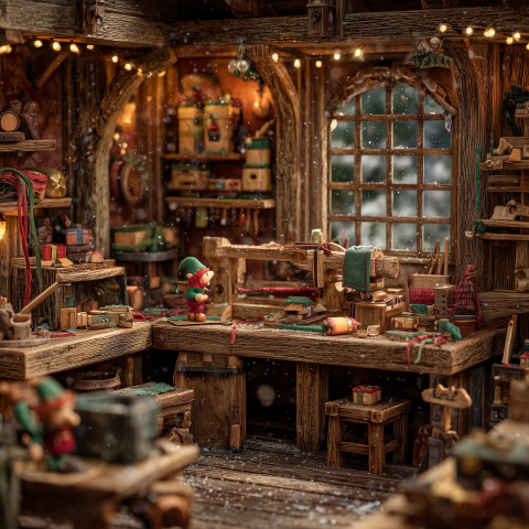 Whimsical Santa’s Workshop With Busy Elf