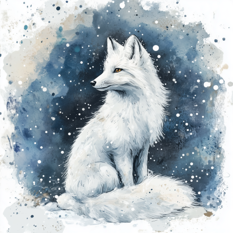 White Arctic Fox in Snowy Forest