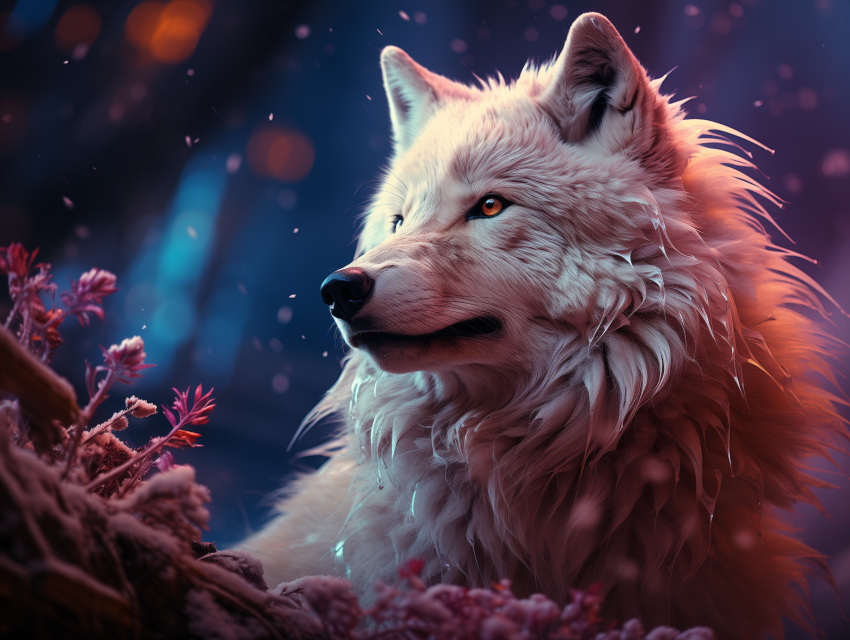 White Arctic Wolf in Winter Twilight