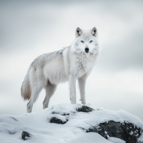 White Arctic Wolf Standing in Snow