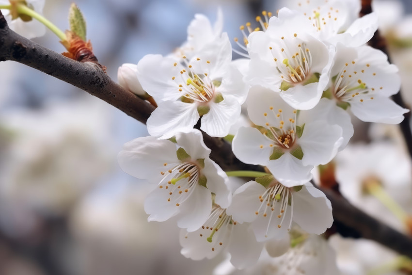 White cherry blossoms on a branch