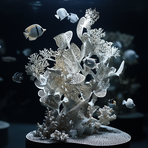 White Coral Sculpture with Tropical Fish