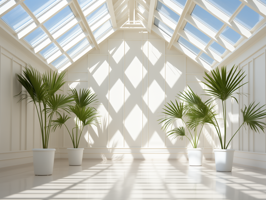 White Room with Tropical Plants and Skylight
