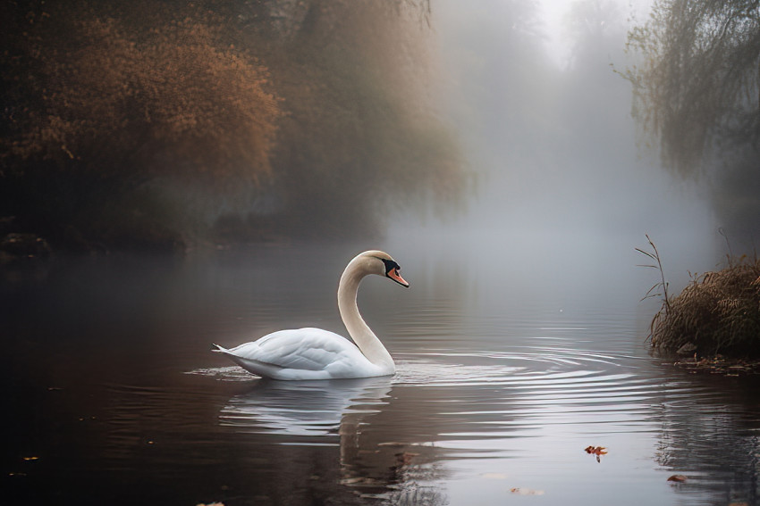 White swan in the mist