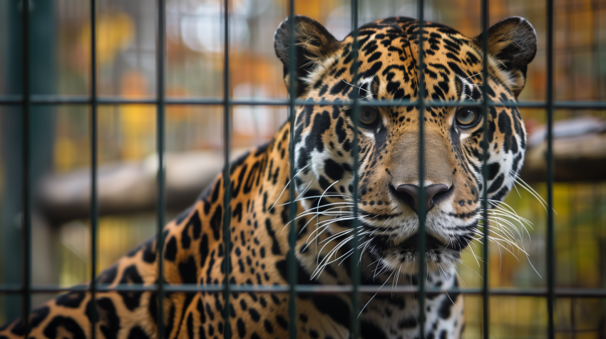 Leopard in a zoo cage