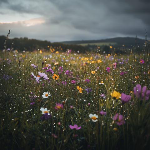 Wildflower Meadow After Rainstorm