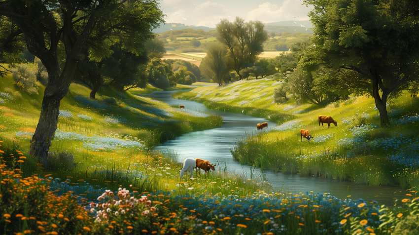 Wildflowers Trees Tranquil Pastoral