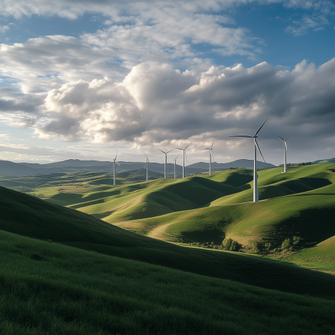 Wind Turbines on Rolling Green Hills