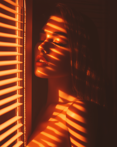 Woman in Sunlight with Blind Shadows
