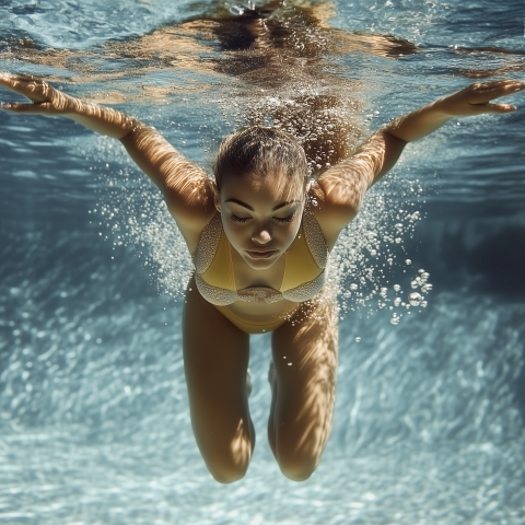 Woman Swimming Gracefully Underwater