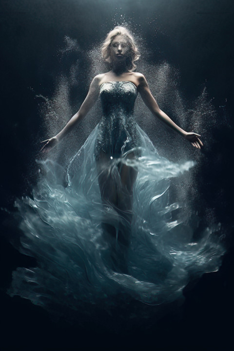 Woman wearing a splashing water dress