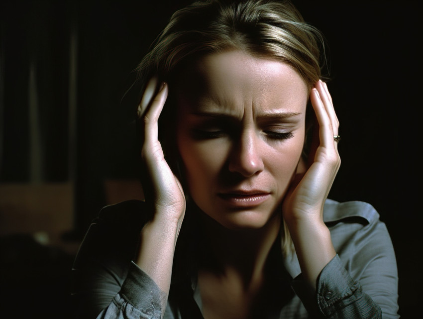 Woman with a migraine headache