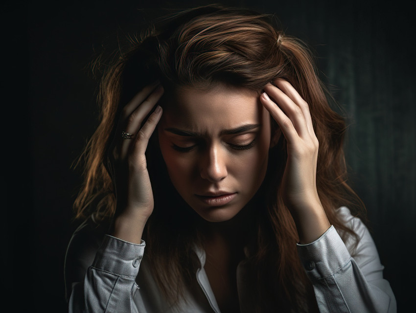 Woman with a migraine headache