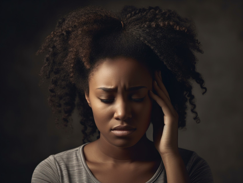 Woman with a migraine headache