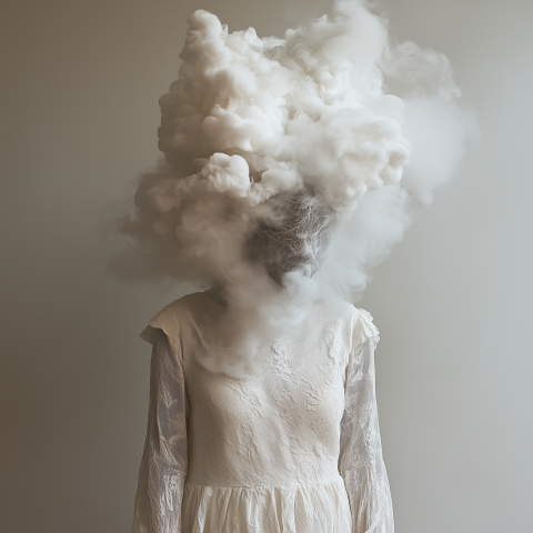 Woman With Cloud of Smoke for Head