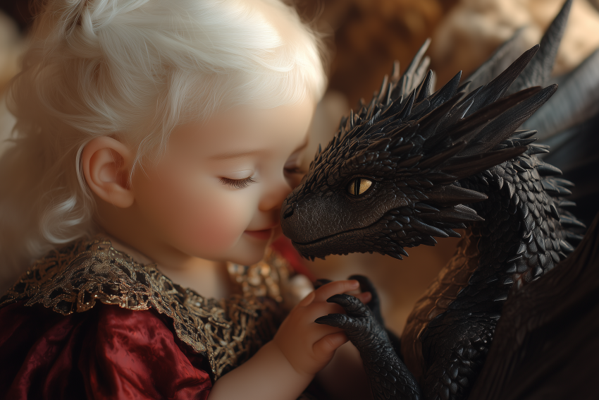 Young Child and Baby Dragon Sharing a Bond