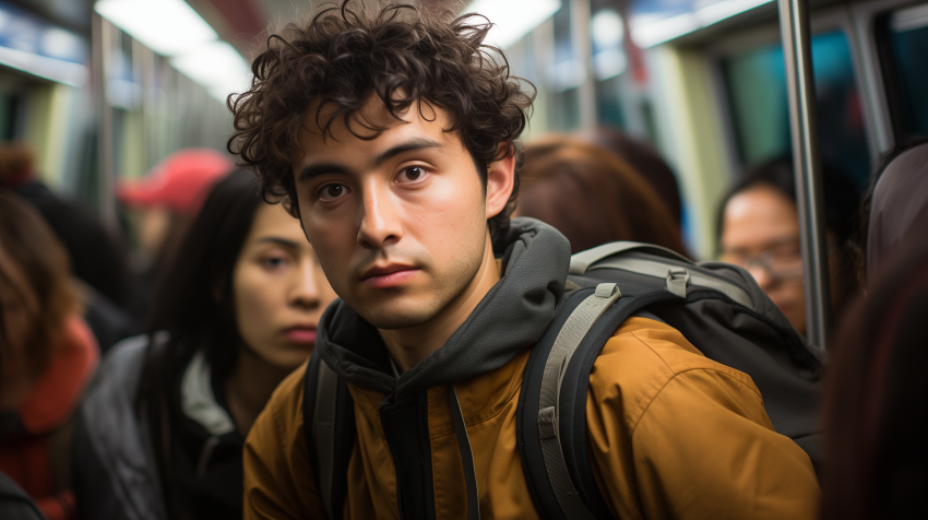 Young Man in a Crowded Subway