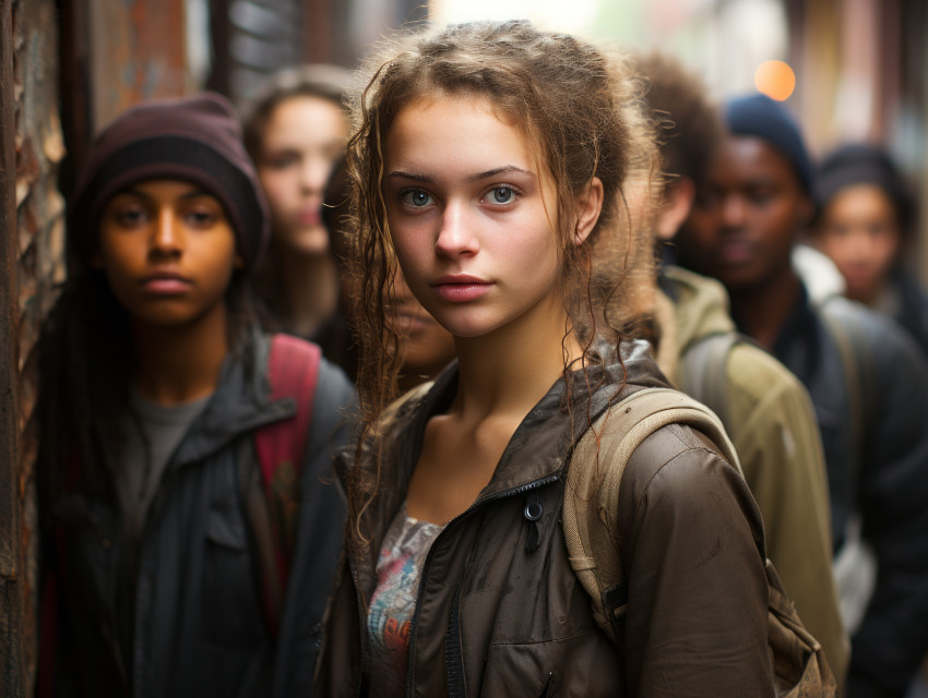 Young people waiting in line