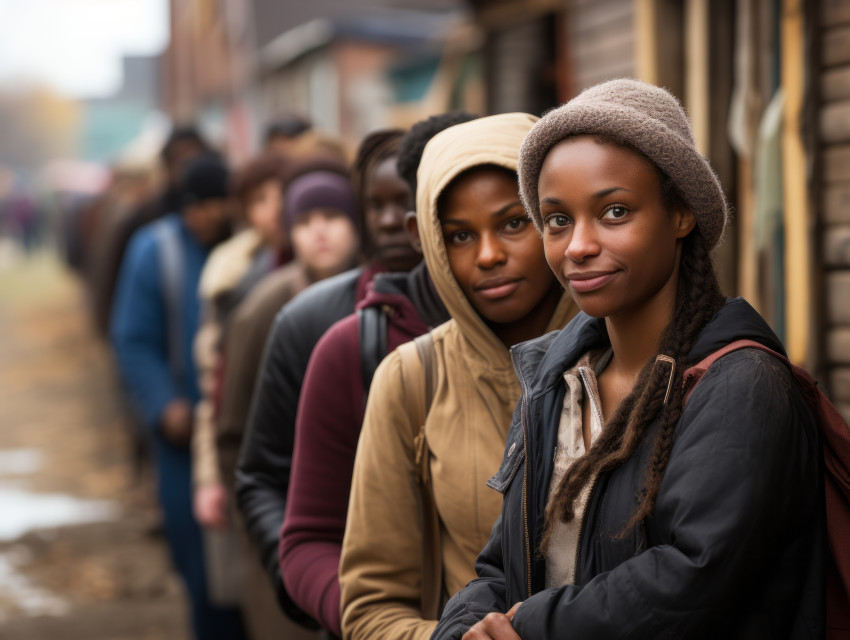 Young people waiting in line
