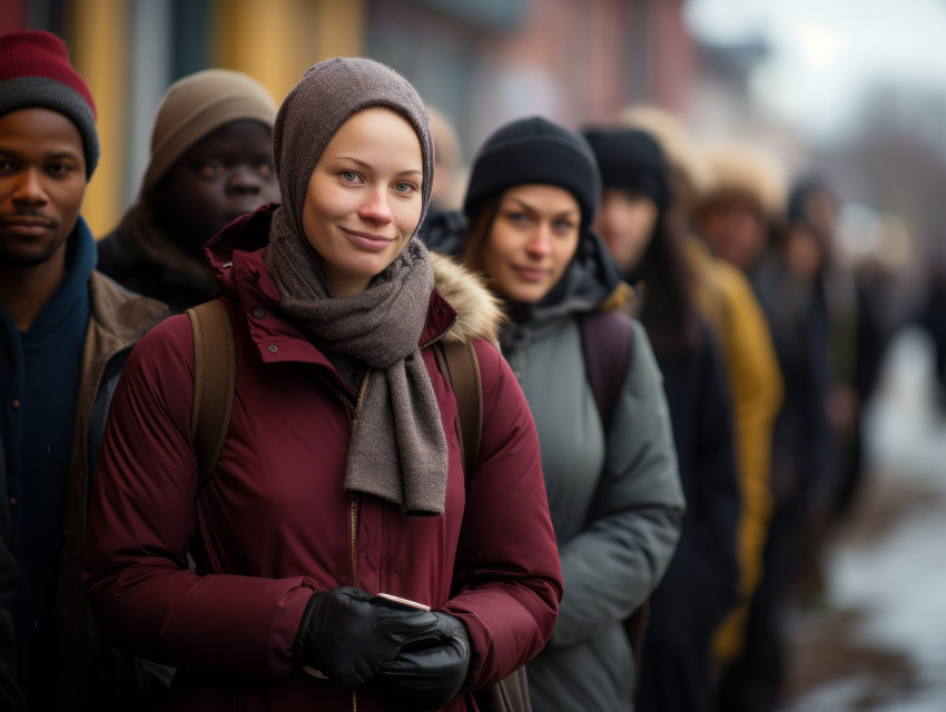 Young people waiting in line