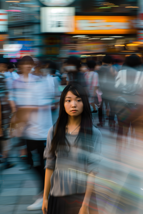 Young Woman in Busy Urban Scene